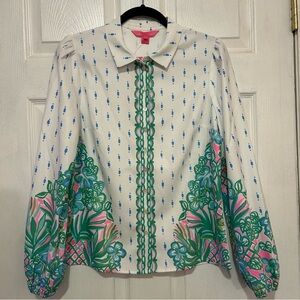 Lilly Pulitzer Women’s Tavia Top - Resort White Long Sleeve Button Down Small